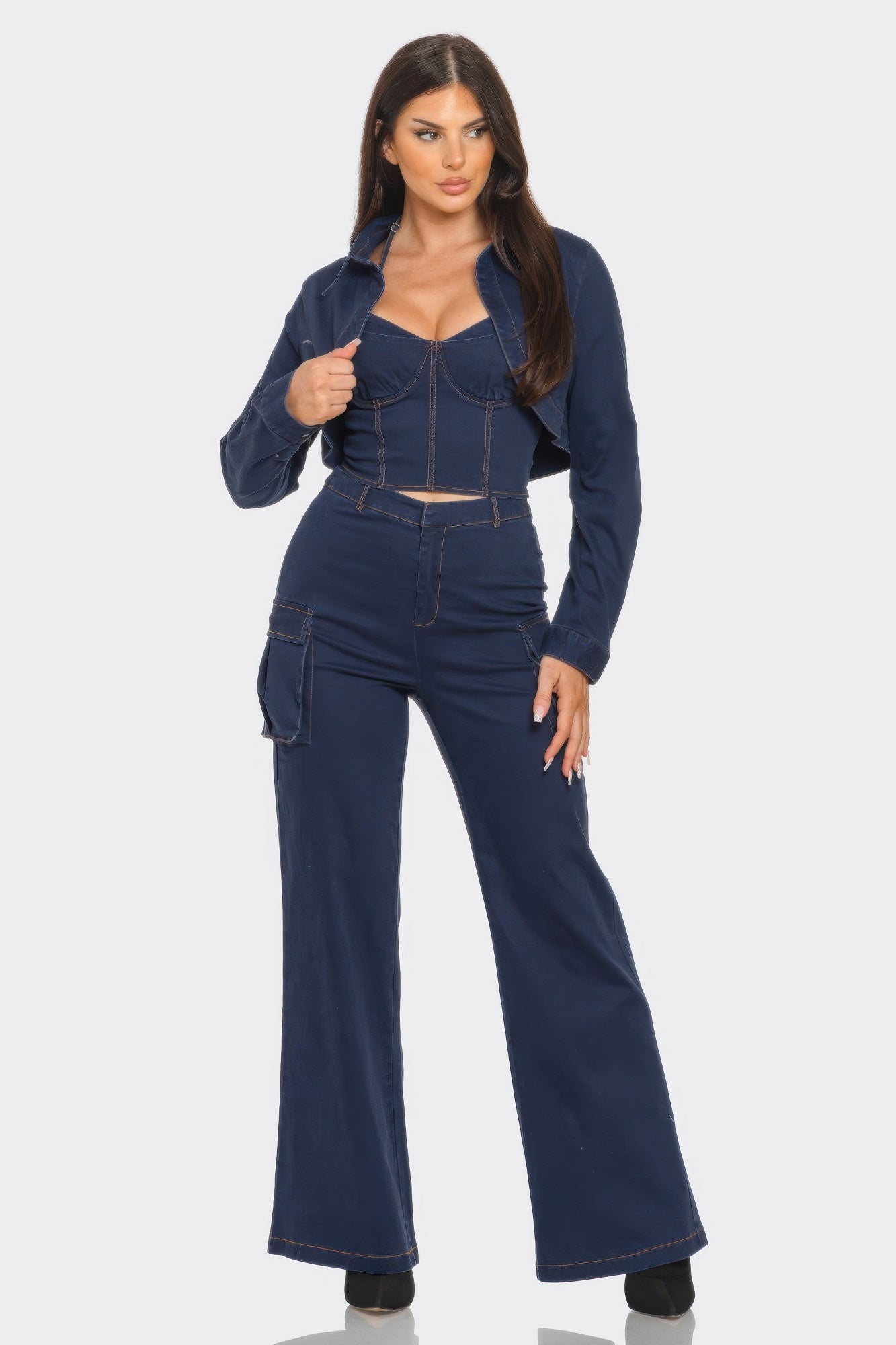 Crop Jacket Navy 3pcs Set