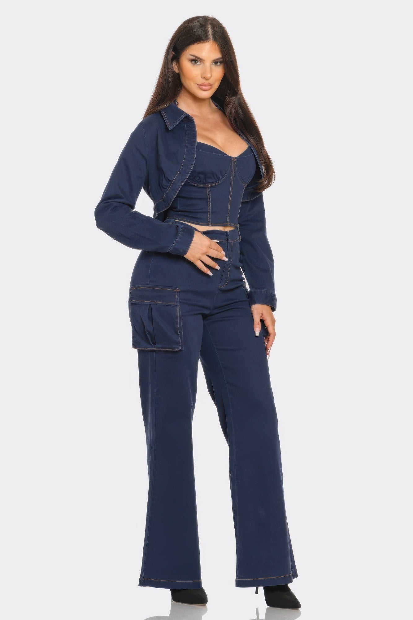 Crop Jacket Navy 3pcs Set