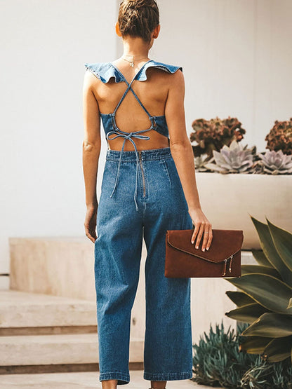 Backless Denim Jumpsuit