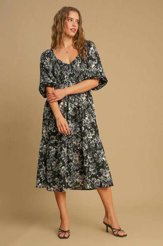 Hem Flower Black Dress