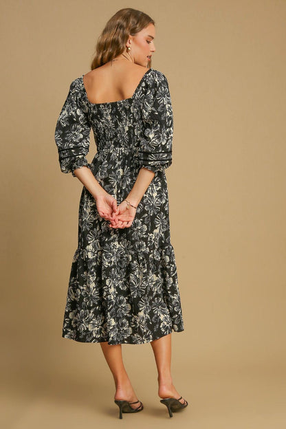 Hem Flower Black Dress