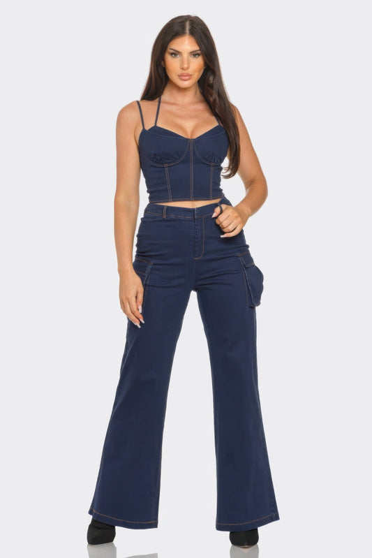 Crop Jacket Navy 3pcs Set